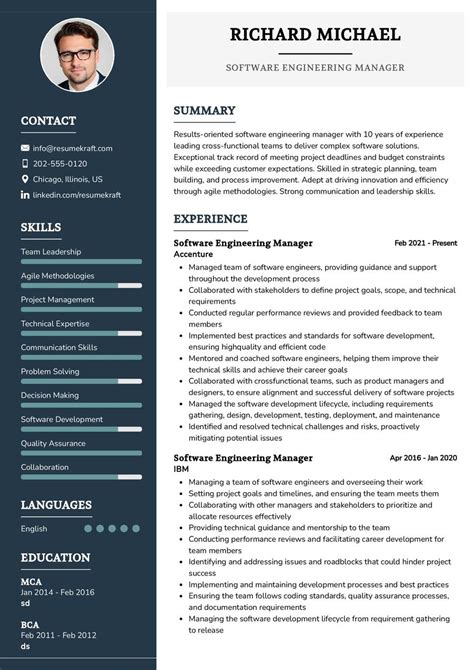 software engineering manager cv examples