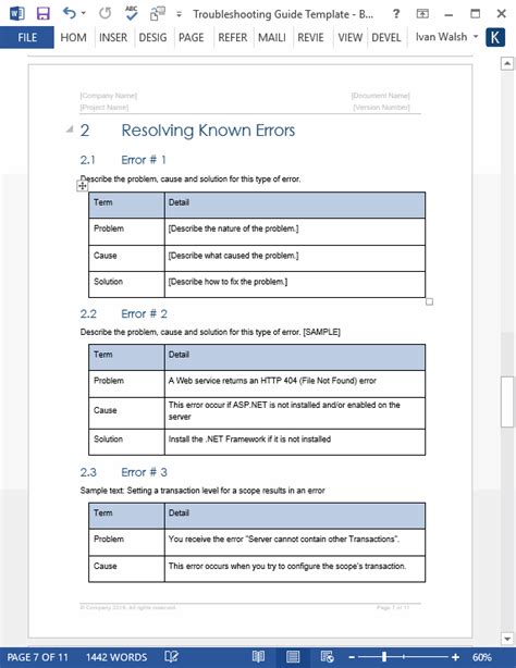 software troubleshooting template documentation