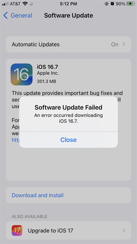 software update failed ios 16