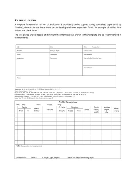 soil science field form template