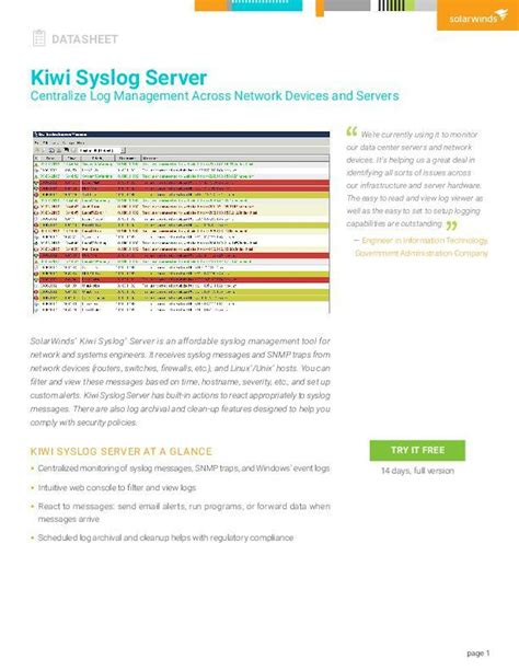 solarwinds kiwi syslog server datasheet