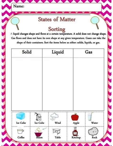 solid liquid gas worksheet grade 5