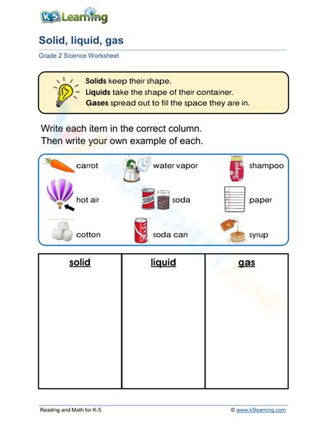 solid liquid gas worksheet pdf