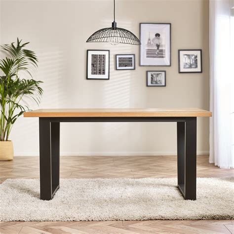 Solid Oak Table Black Legs
