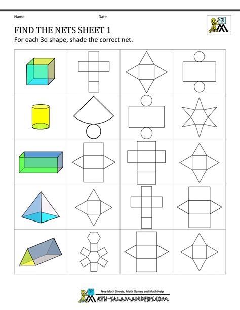 Solid Shapes Printable Nets