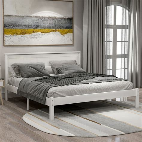 solid wood white queen bed