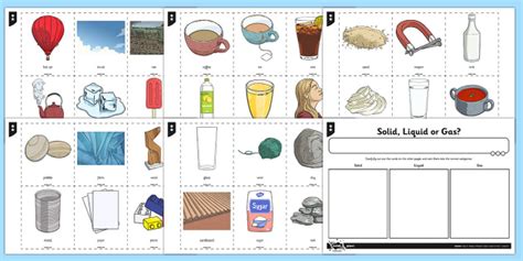 Solids And Liquids Sorting Activity