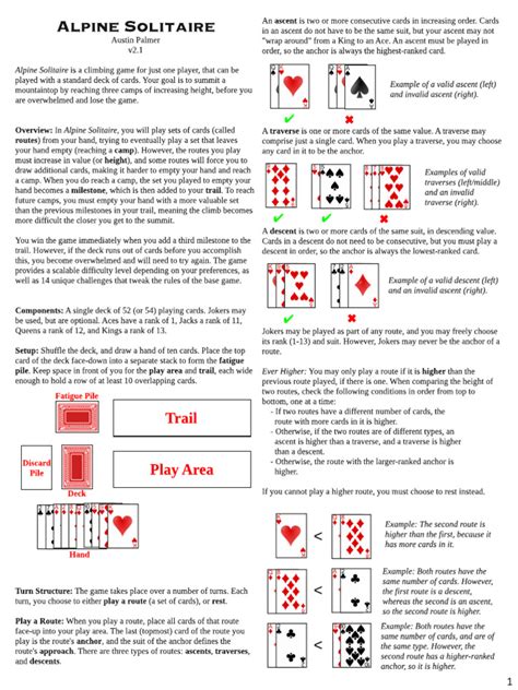 Solitaire Golf Printable Directions