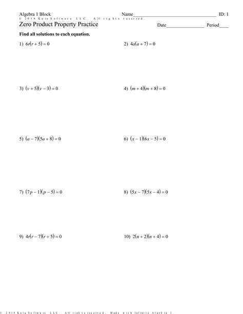 solve by zero product property worksheet