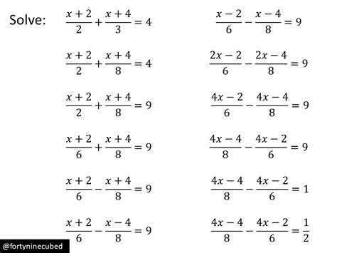 solve linear equations with fractions worksheet