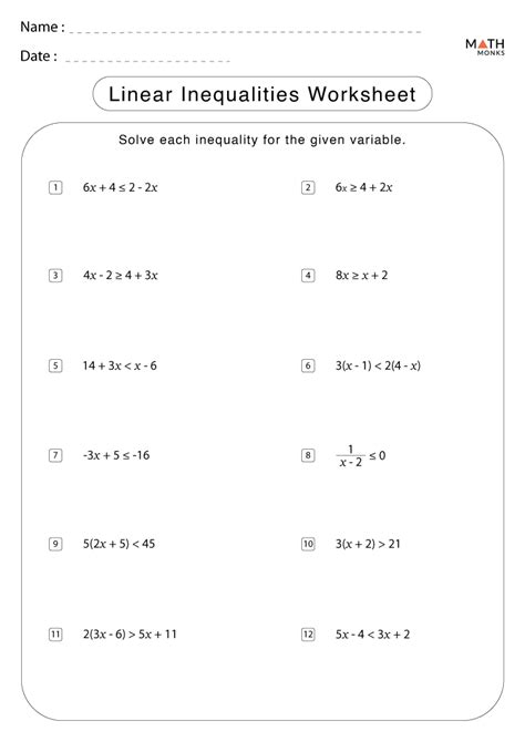 solve linear inequalities worksheet