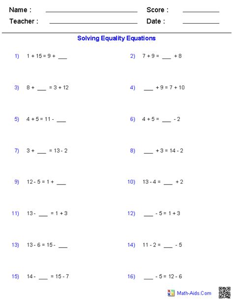 solve the equations math aids answer key