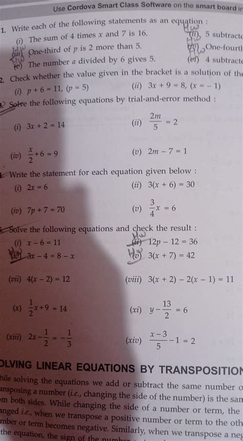 solve the following equation by trial and error method class 6