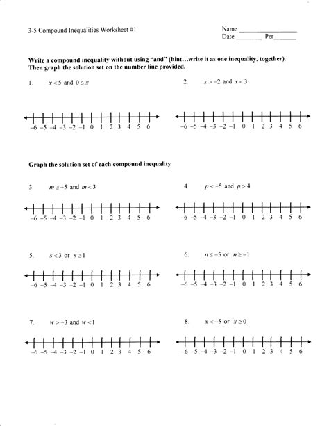 solving compound inequalities worksheet pdf