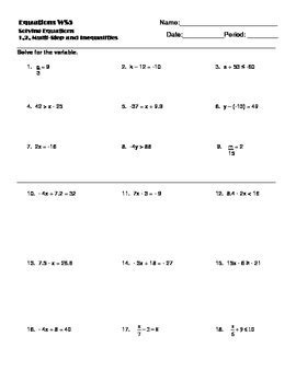 solving equations and inequalities worksheet answers