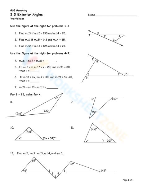 Solving Exterior Angles Of Triangles Worksheet