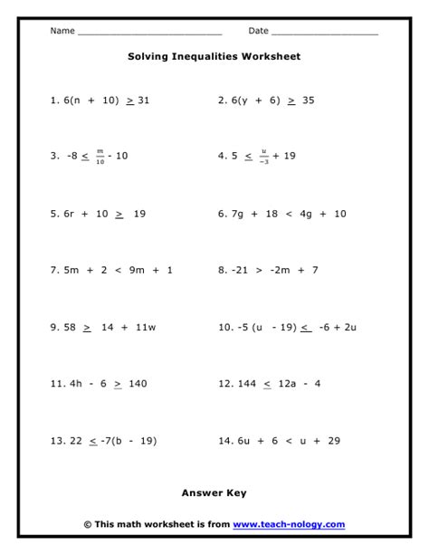 solving inequalities worksheet pdf 7th grade