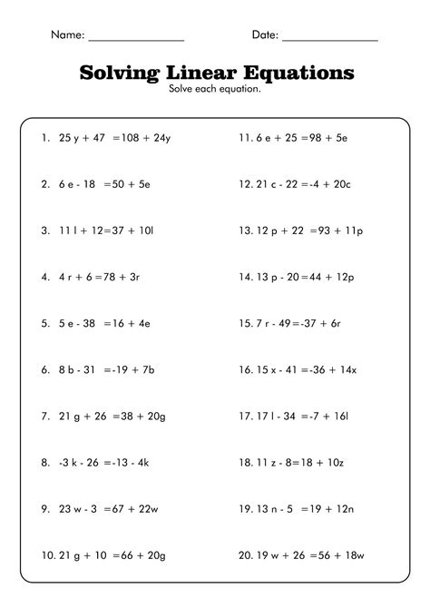 Solving Linear Equations Worksheet Difficult