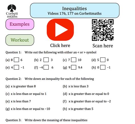 solving linear inequalities worksheet corbettmaths