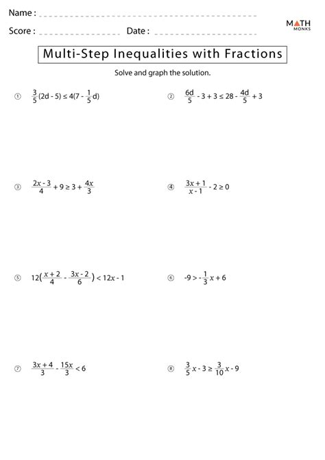 solving multi step inequalities with fractions worksheet pdf