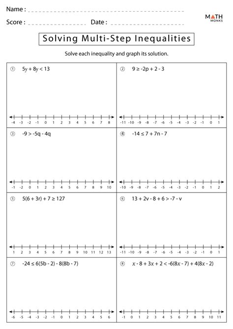 solving multi step inequalities worksheet