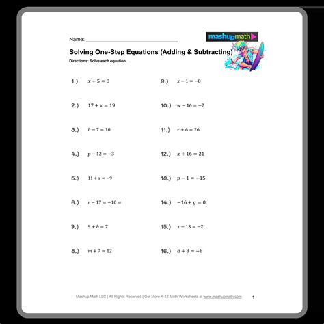 Solving One Step Equations For Elementary With Pictures Printable
