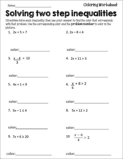 solving one step inequalities worksheet 6th grade