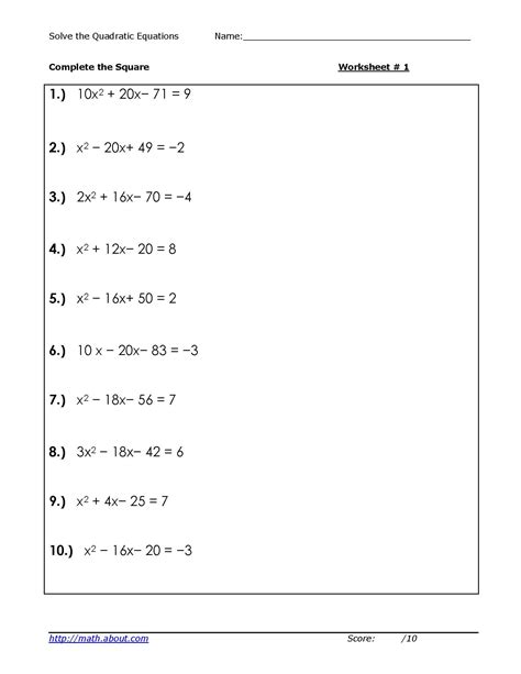 solving quadratic equations by factoring worksheet a=1