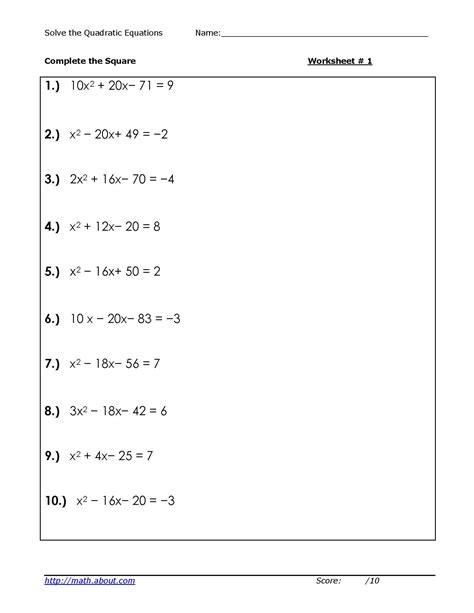 solving quadratic equations worksheets with answers pdf