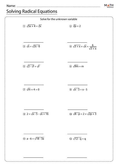 solving radical equations worksheet with answers pdf grade 9
