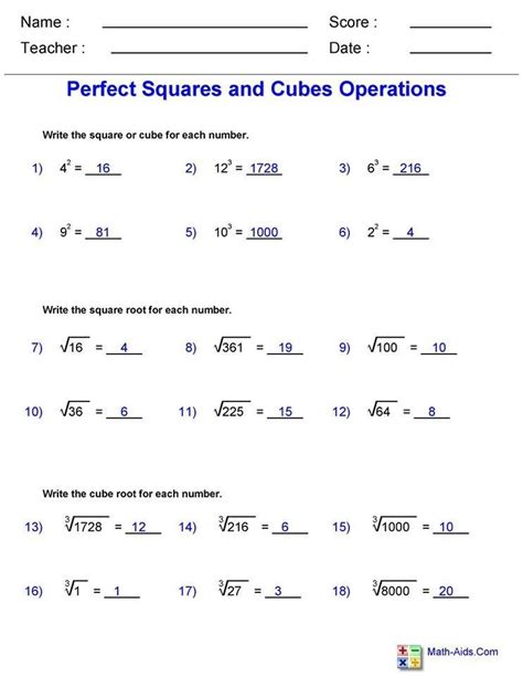 solving square and cube root equations worksheet