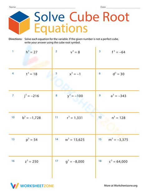 solving square and cube root equations worksheet pdf