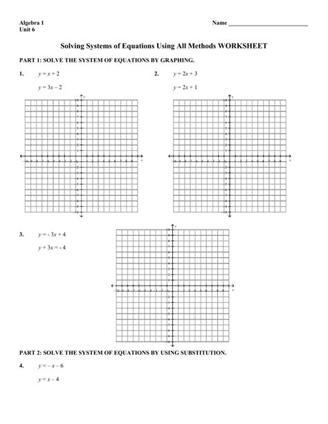 solving system of equations using all methods worksheet