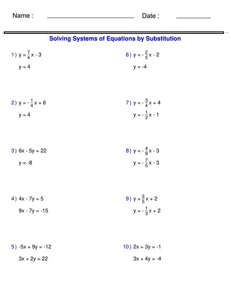 solving systems of equations by substitution method worksheet