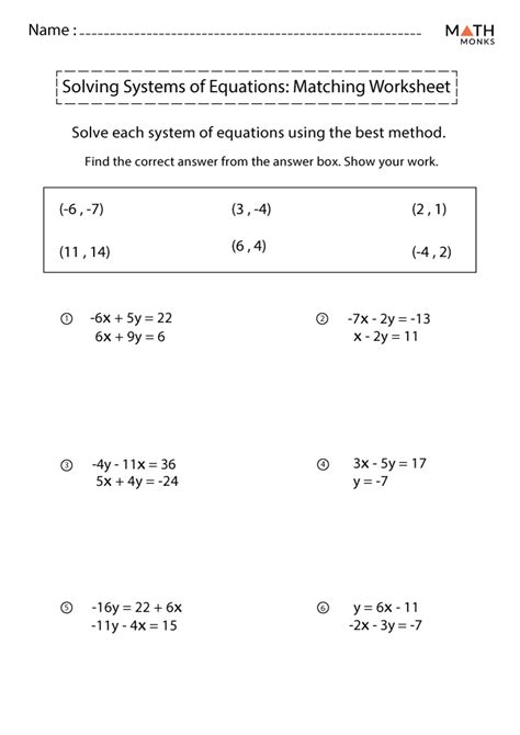solving systems of equations worksheet answer key