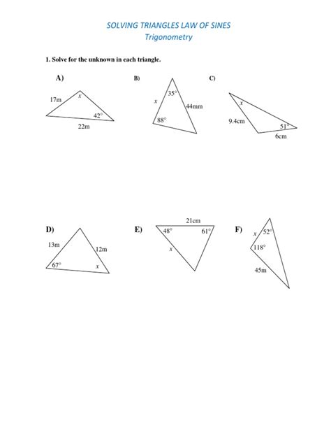 Solving Triangles Using Law Of Sines Worksheet