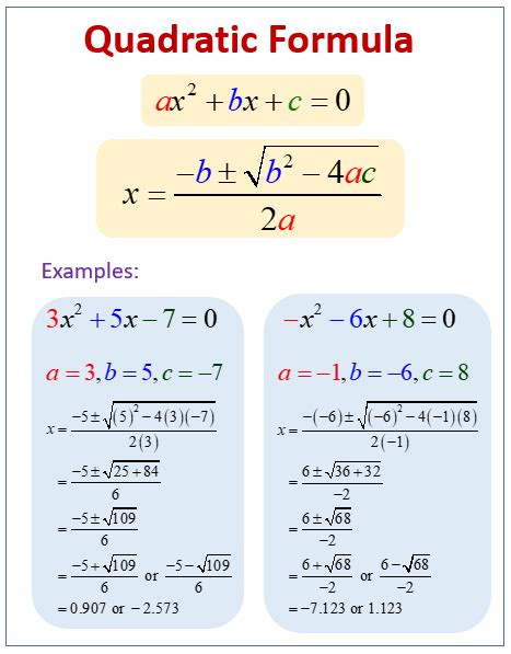 Solving Using The Quadratic Formula Examples Printable