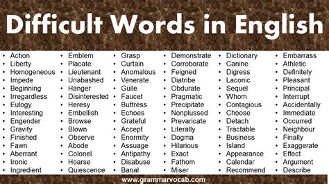 some difficult words in english