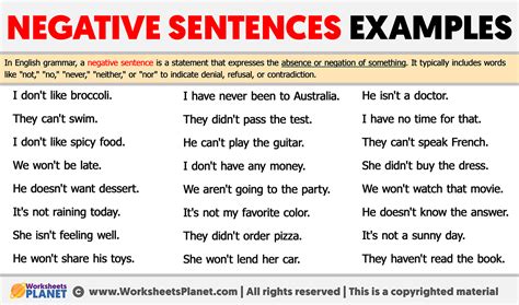 some examples of affirmative to negative sentences