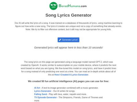 song lyric generator bored humans