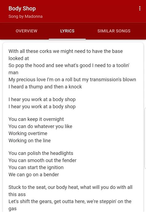 song lyrics at the body shop