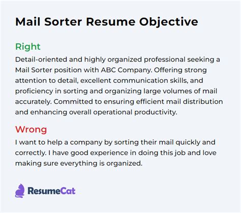 Sorter Job Objective