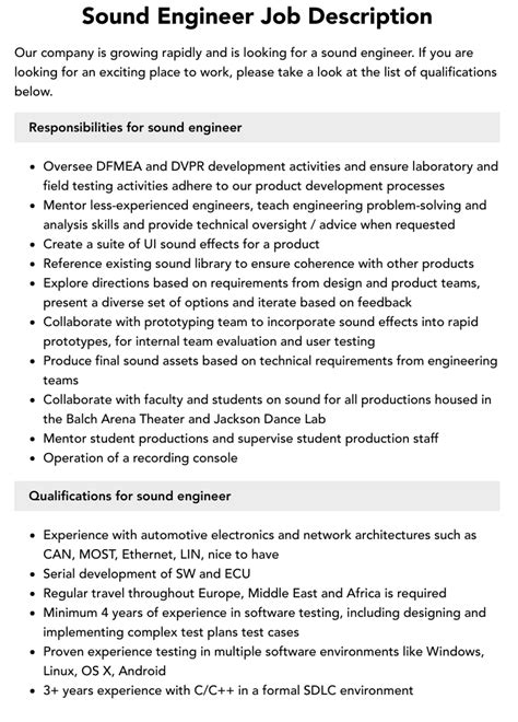 Sound Engineering Job Functions