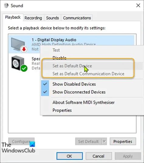 sound output device settings