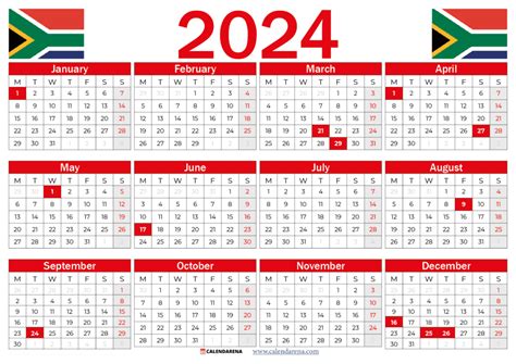 south africa calender 2024
