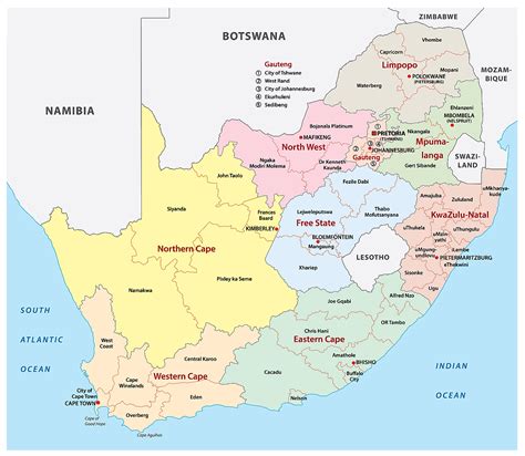 south africa map provinces and cities