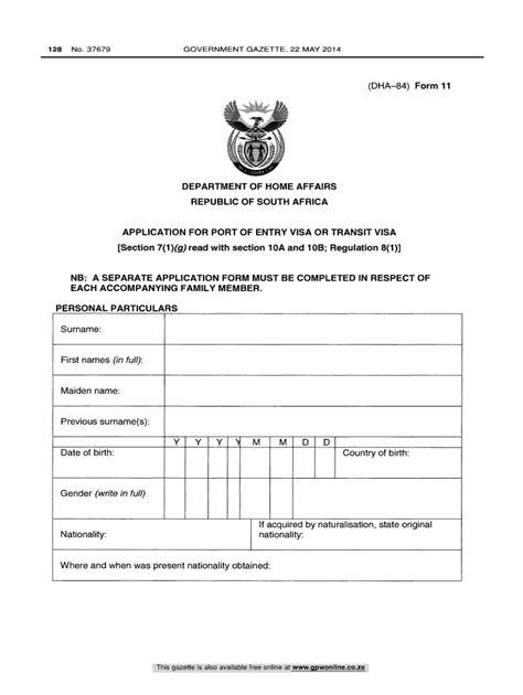 south africa visa application form dha-84