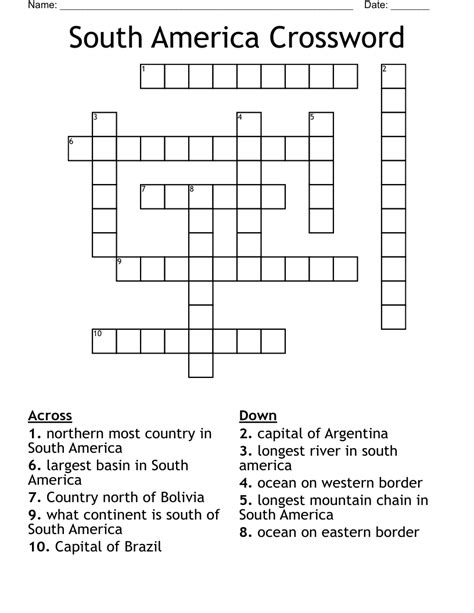 south american crossword clues