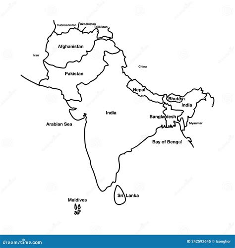 south asia map black and white
