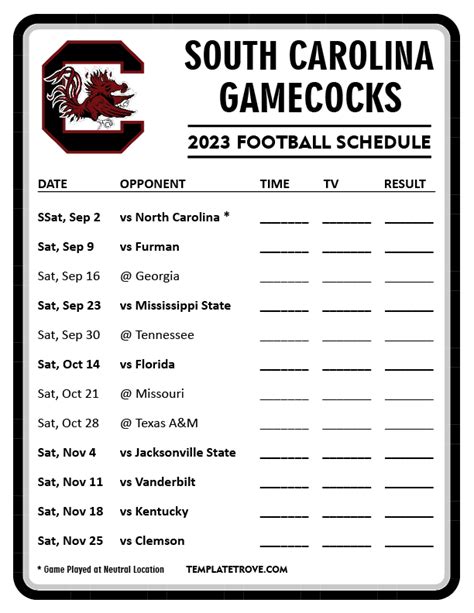 south carolina college football schedule 2023